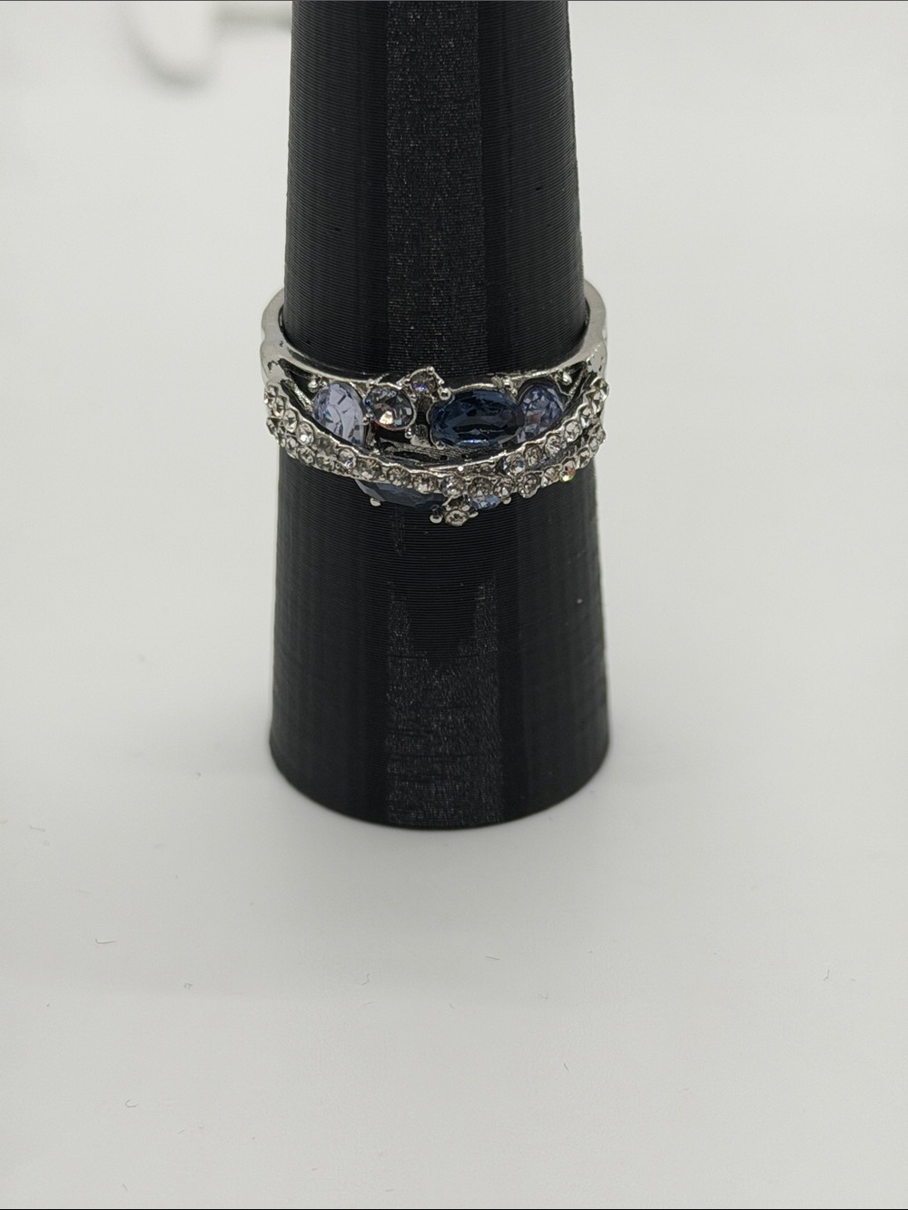 Silver Ring with Blue Stones and Clear Accents - Elegant Women's Jewelry size 11